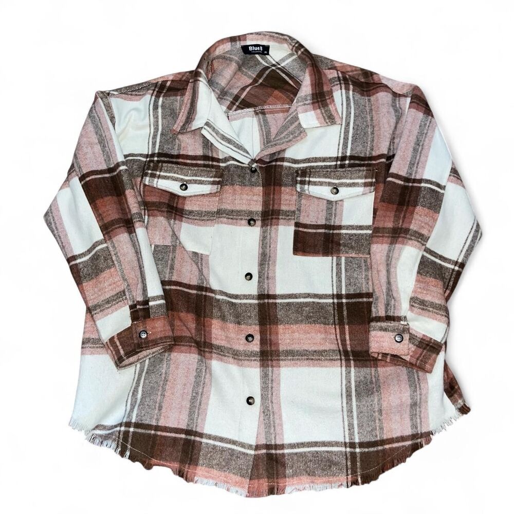 Blue B Women's Burgundy and Cream Flannel Jacket SZ 2X